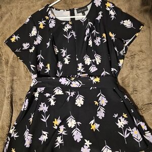 Lane Bryant Black Blouse with Purple and Yellow Floral